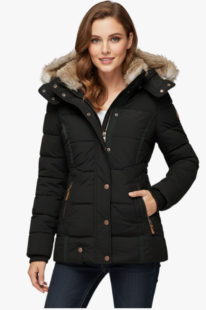 Damen Winter Jacke mit Pelzkapuze und wasserdichter Oberfläche