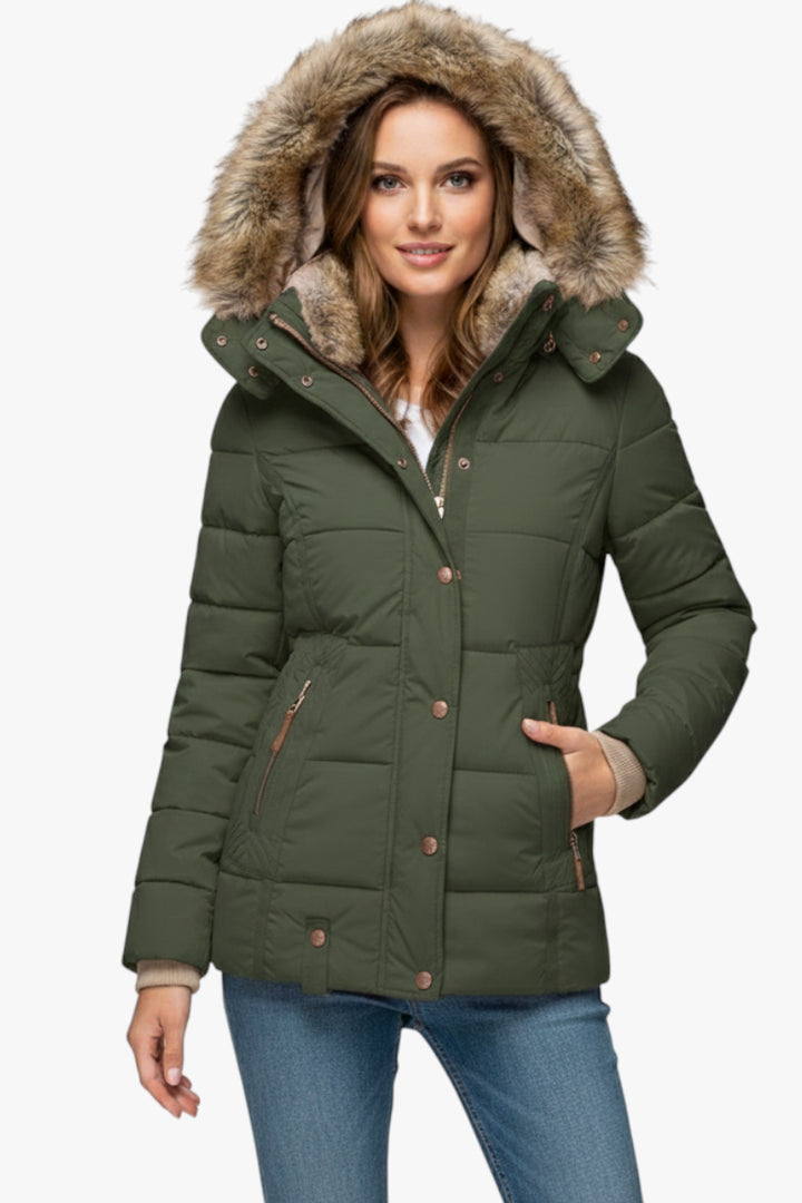 Damen Winter Jacke mit Pelzkapuze und wasserdichter Oberfläche