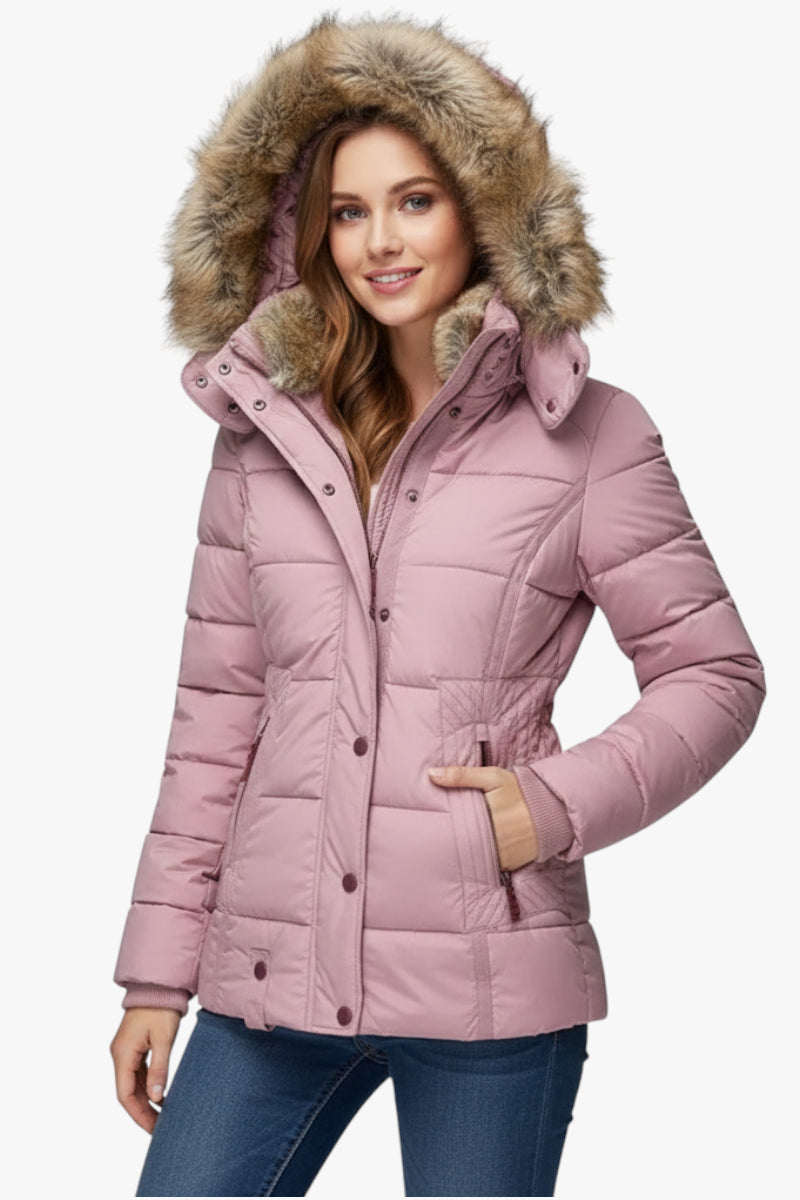 Damen Winter Jacke mit Pelzkapuze und wasserdichter Oberfläche
