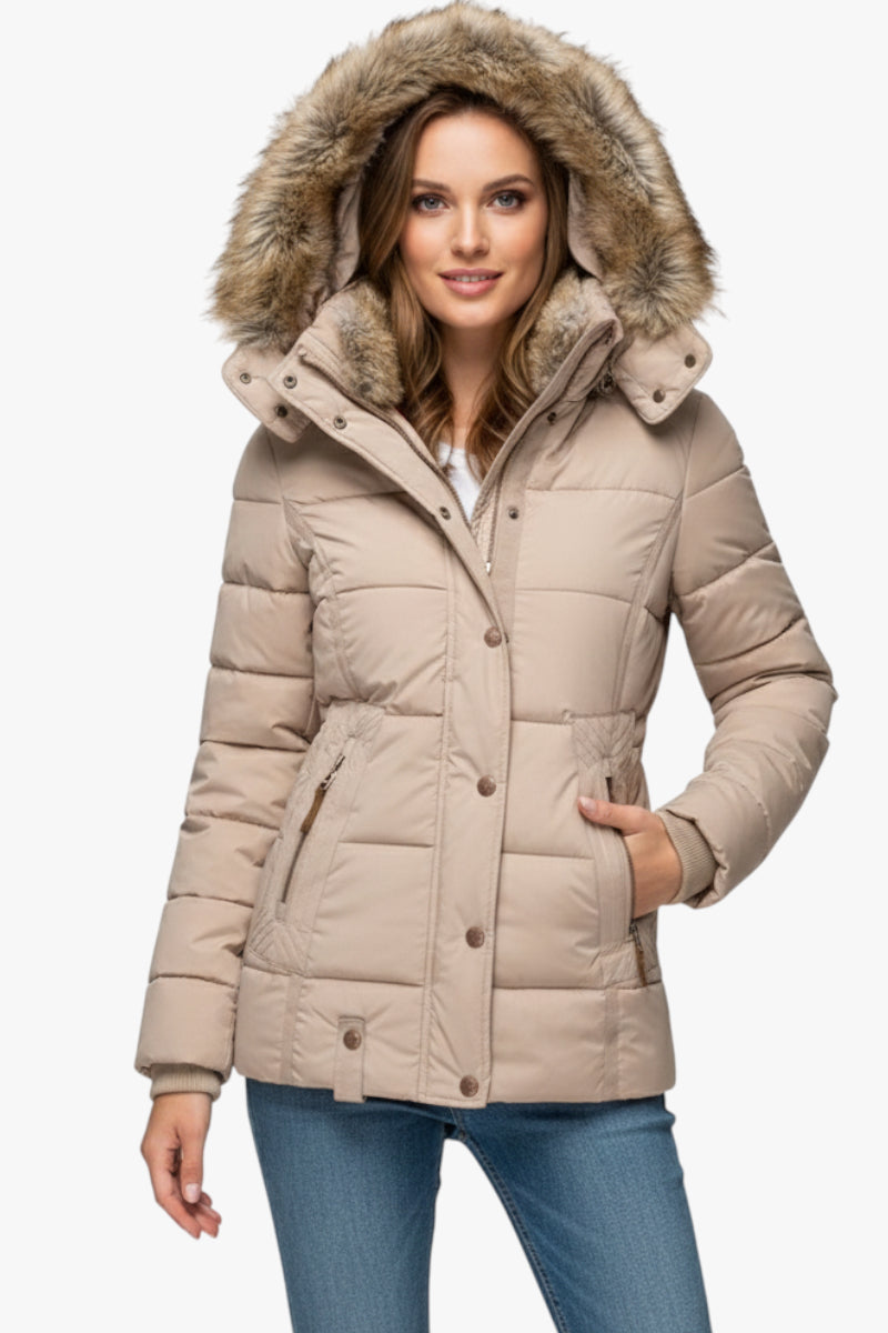 Damen Winter Jacke mit Pelzkapuze und wasserdichter Oberfläche