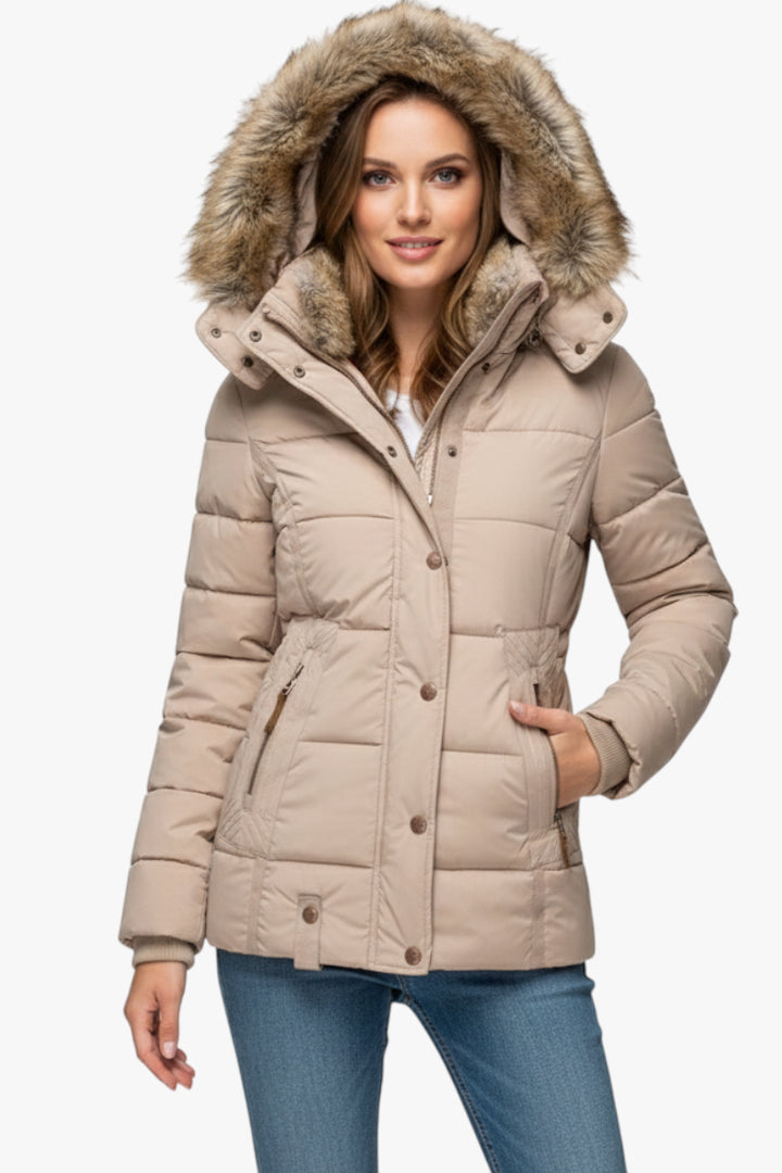 Damen Winter Jacke mit Pelzkapuze und wasserdichter Oberfläche