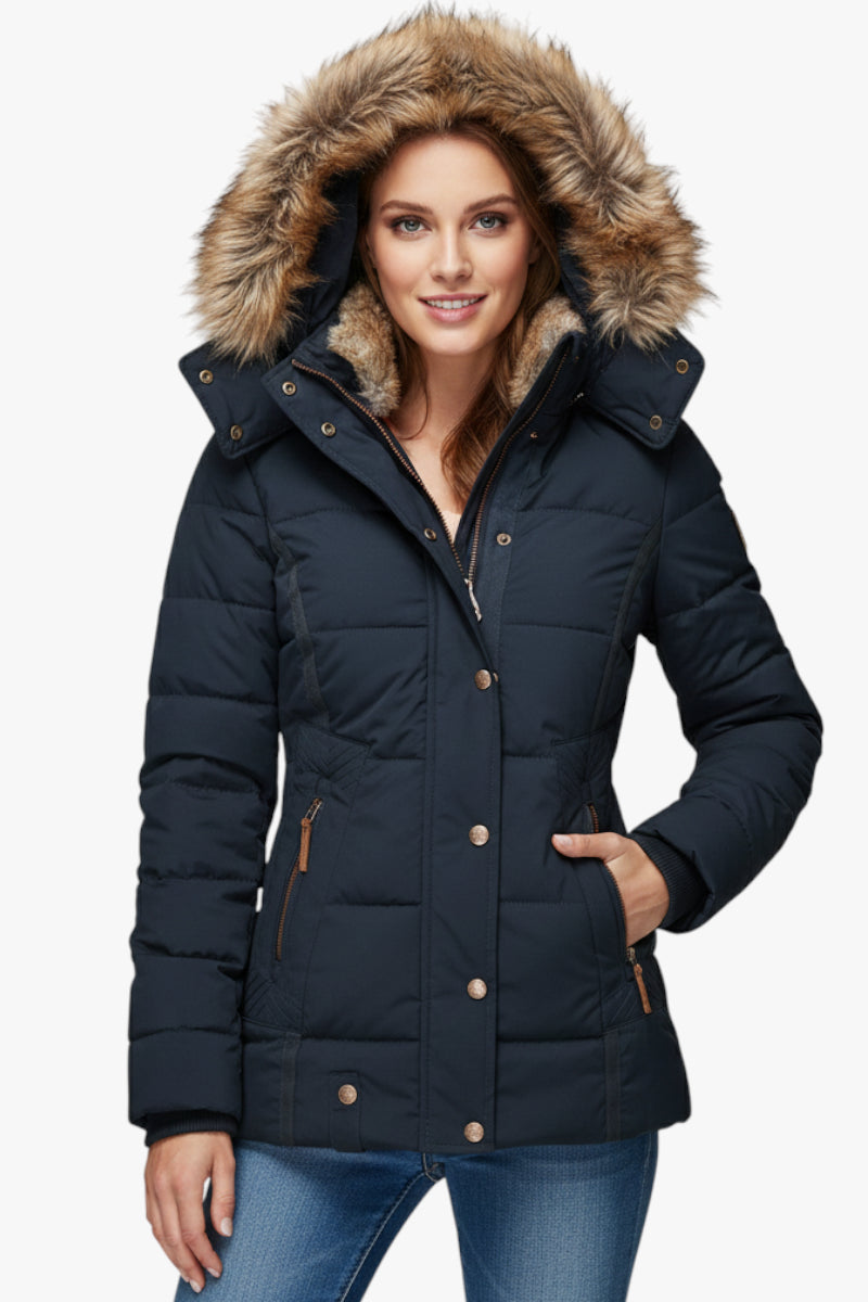 Damen Winter Jacke mit Pelzkapuze und wasserdichter Oberfläche