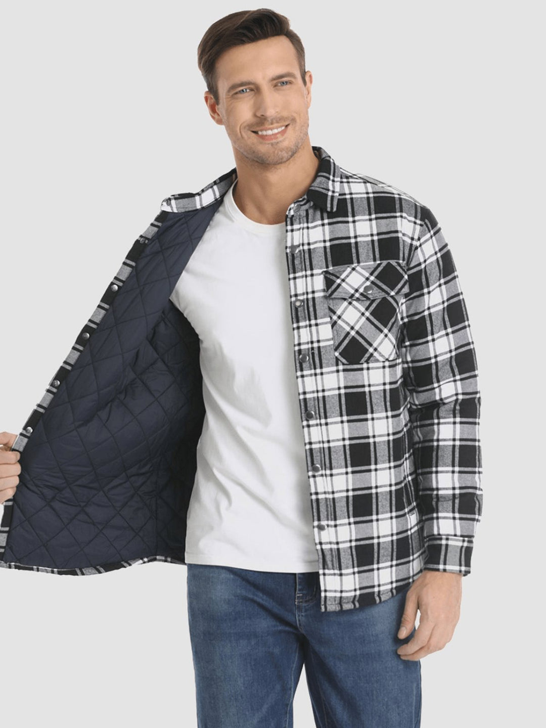 Flanelljacke - Karomuster - Knopfverschluss - Gepolsterte Innenjacke - Herren Winterjacke